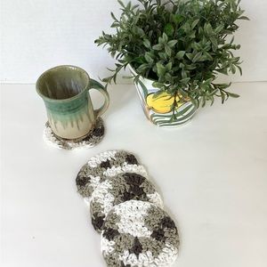 Coasters Hand Crafted Brown White Crochet Cotton